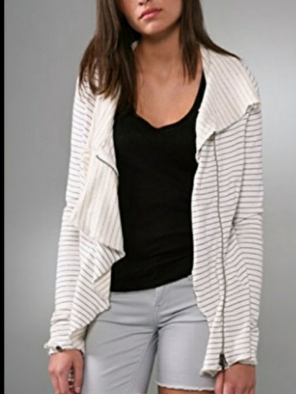 We The Free Ebb And Flow Cream Striped Ruffle-Front Knit Top